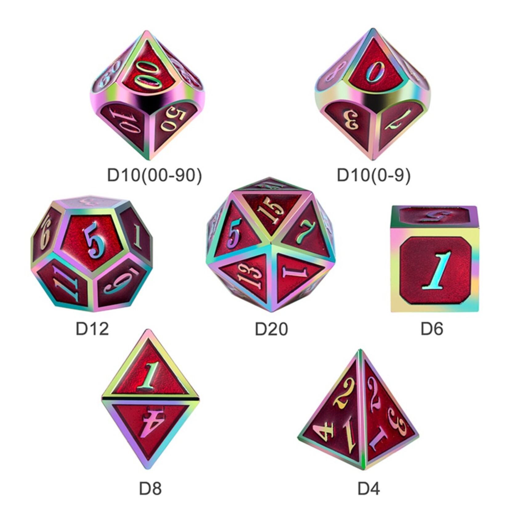 Dice Habit Dice Habit Red with Rainbow Metal Polyhedral 7 die set