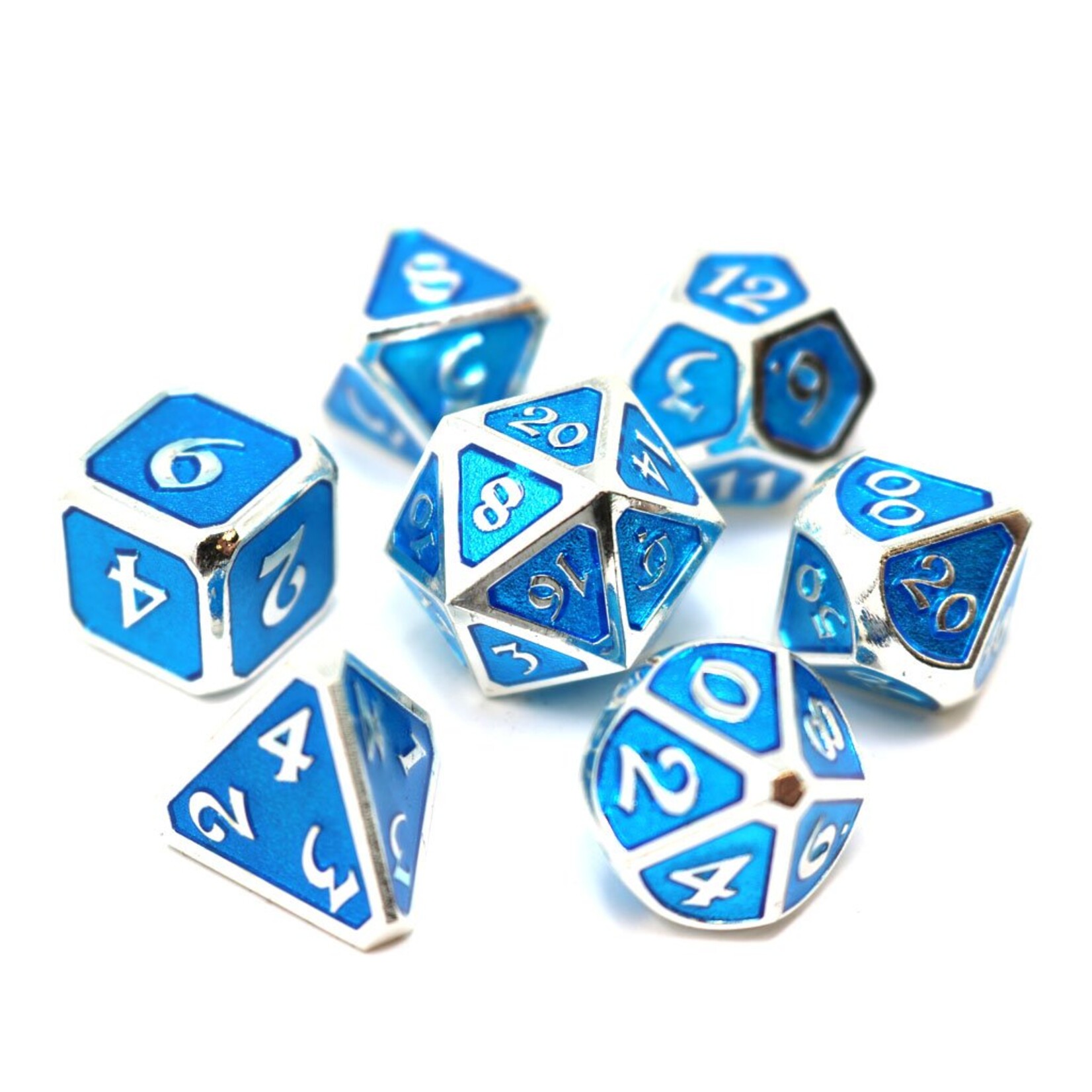 Die Hard Dice Die Hard Mythica Aquamarine Blue with Platinum Metal Polyhedral 7 die set