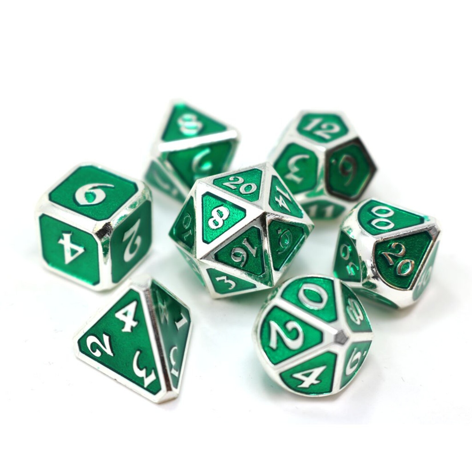 Die Hard Dice Die Hard Mythica Emerald Green with Platinum Metal Polyhedral 7 die set