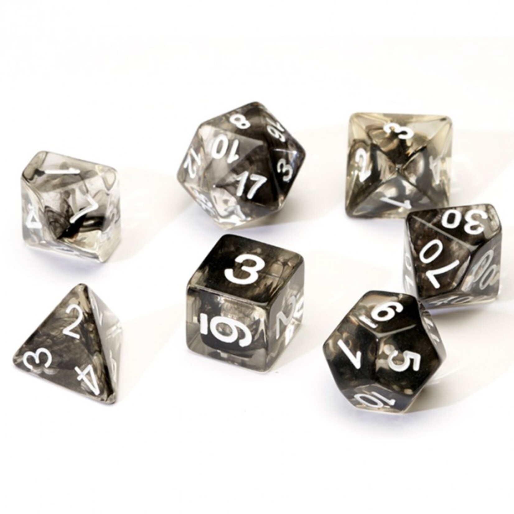 Sirius Dice Sirius RPG Dice Black Cloud Transparent Black with White Polyhedral 8 die set