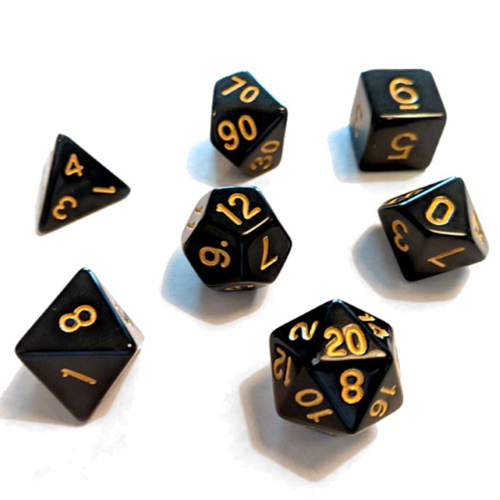 Sirius Dice Sirius RPG Dice Solid Black with Gold Polyhedral 8 die set