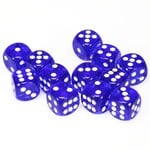 Chessex Chessex Translucent Blue with White 16 mm d6 12 die set