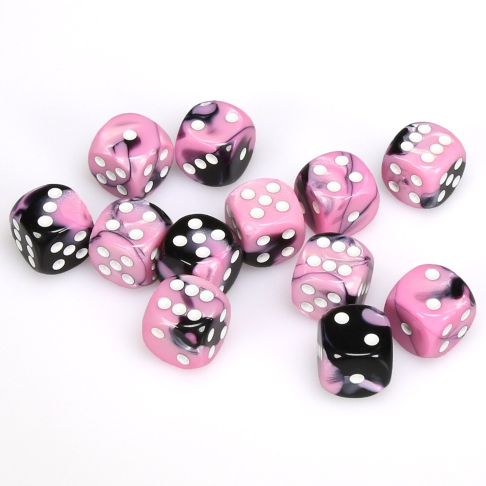 Chessex Chessex Gemini Black / Pink with White 16 mm d6 12 die set