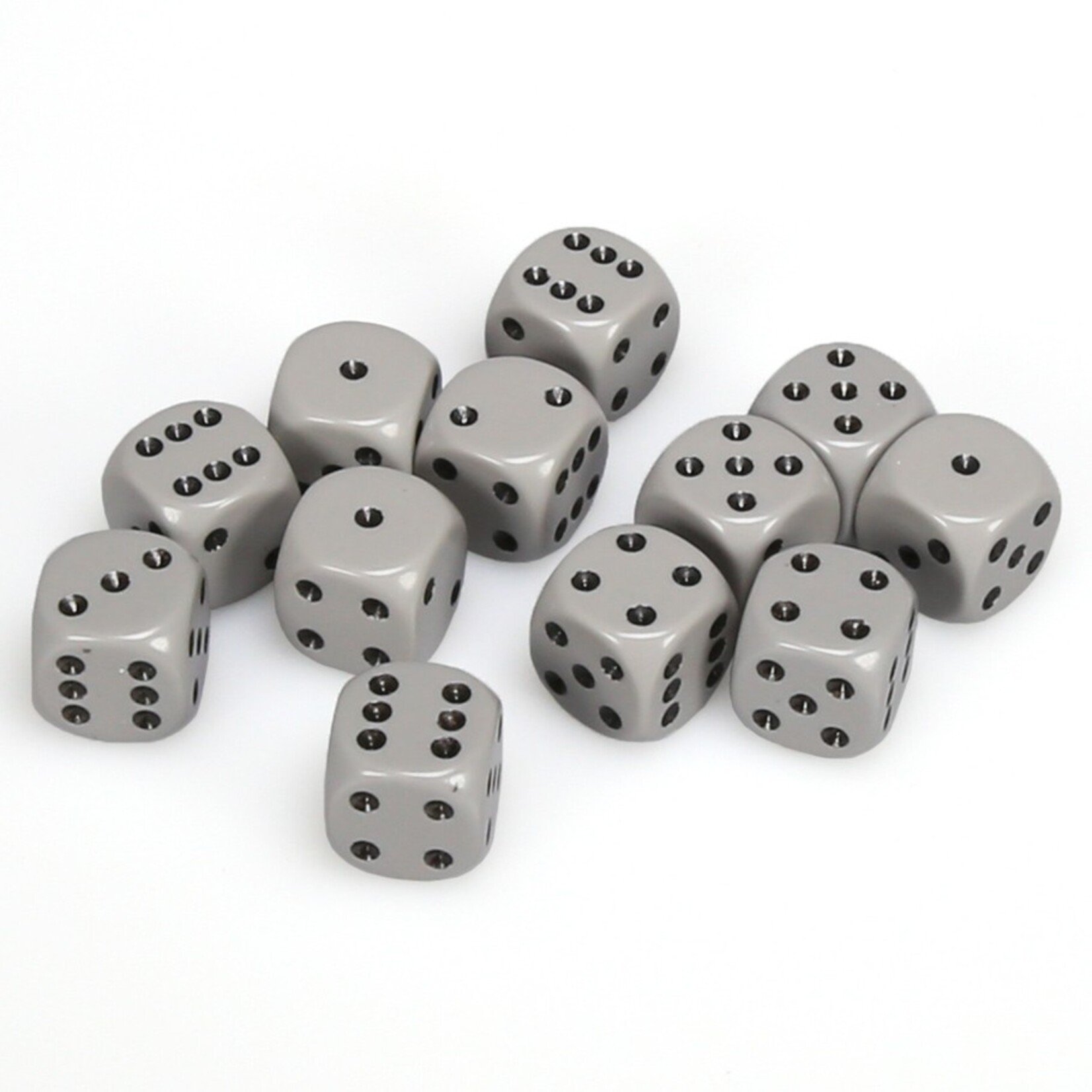 Chessex Chessex Opaque Grey with Black 16 mm d6 12 die set