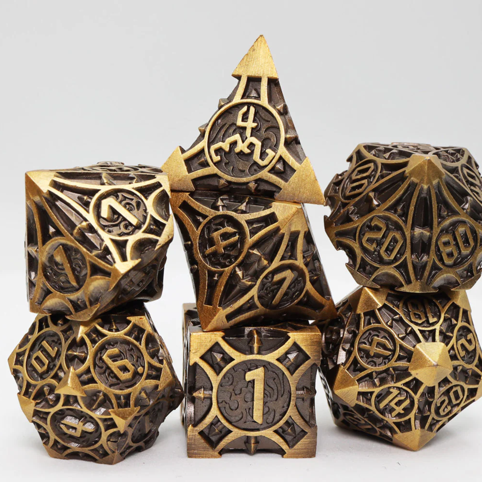 Foam Brain Games Golden Arrow Metal RPG dice 7 die set