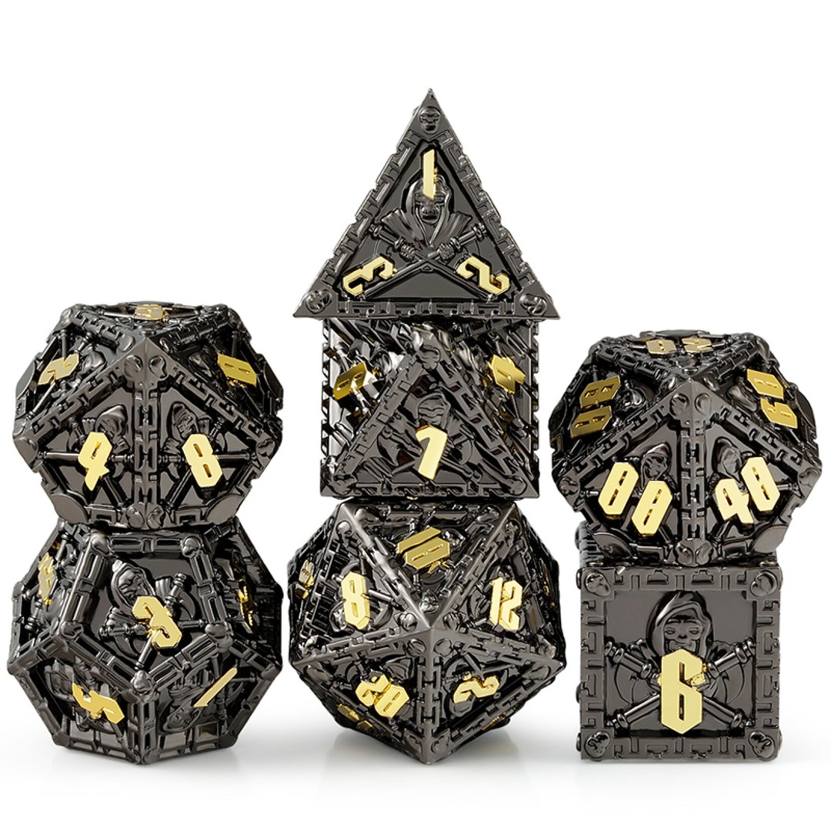 Dice Habit Dice Habit Reaper Black and Gold Metal Enamel Polyhedral 7 die set
