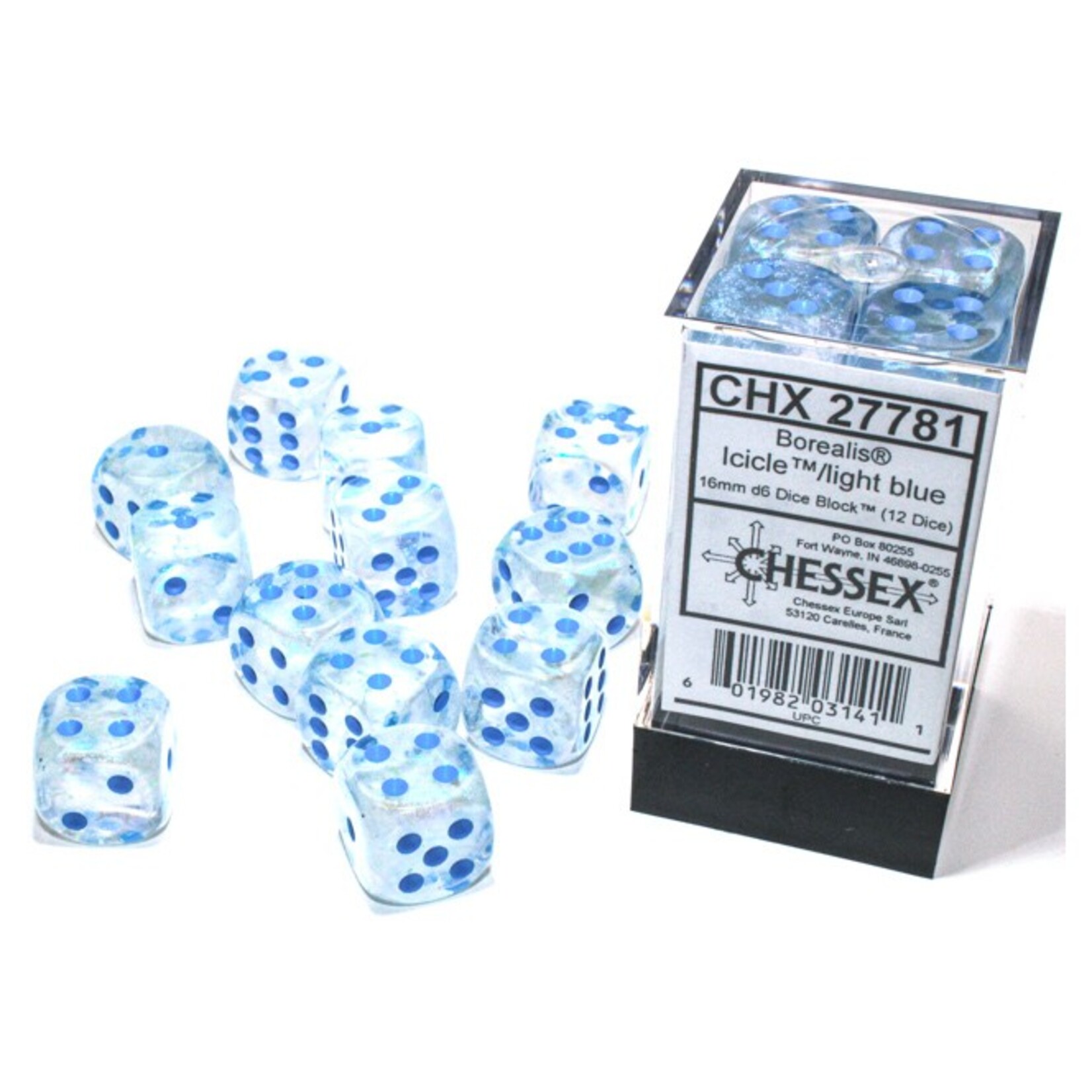 Chessex Chessex Borealis Icicle with Light Blue Luminary 16 mm d6 12 die set