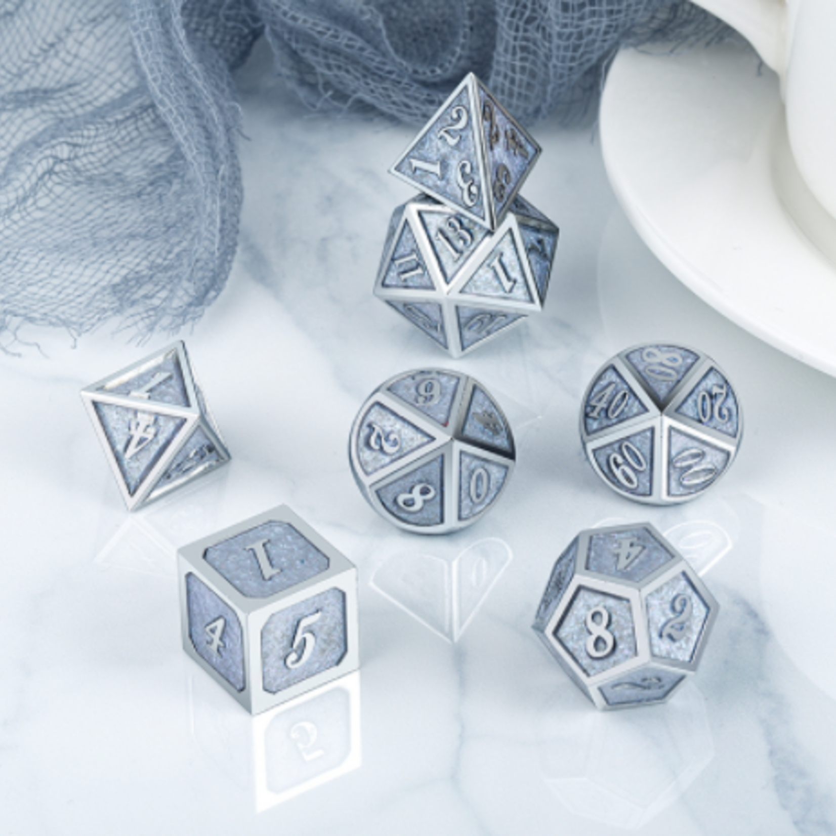 Dice Habit Dice Habit Ice Sparkle Grey with Silver Polyhedral 7 die set