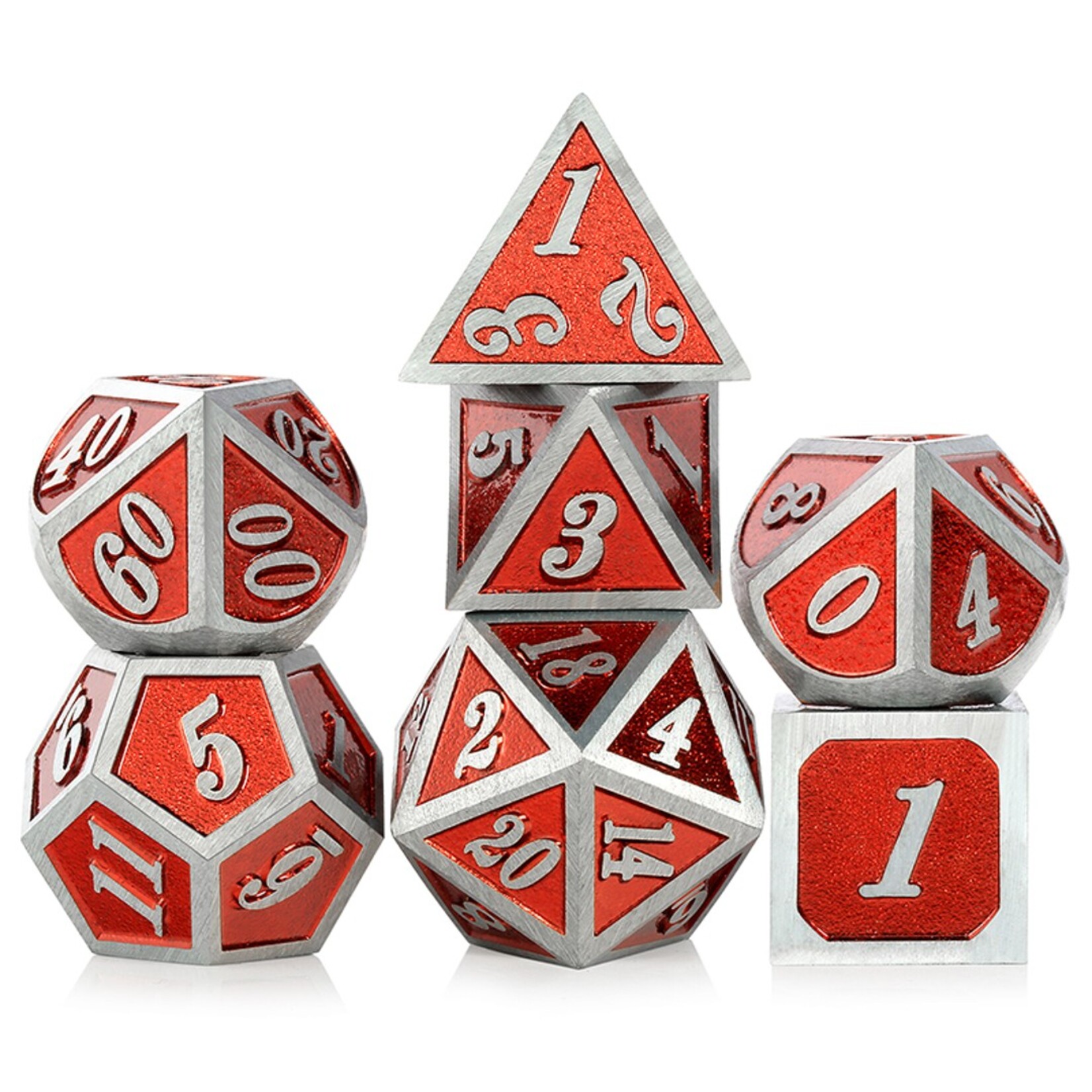 Dice Habit Dice Habit Engineer Red with Brushed Silver Metal Polyhedral 7 die set