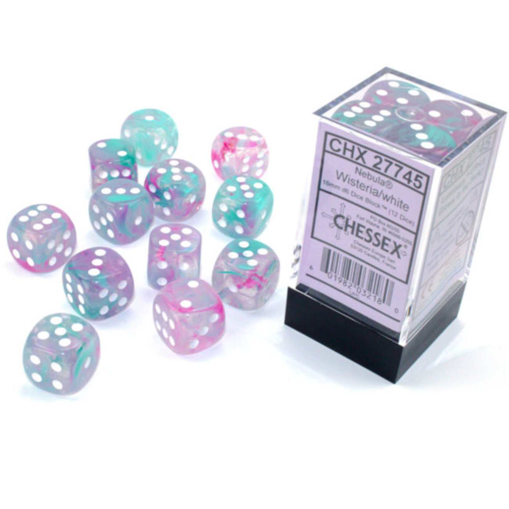 Chessex Chessex Nebula Wisteria with White Luminary 16 mm d6 12 die set