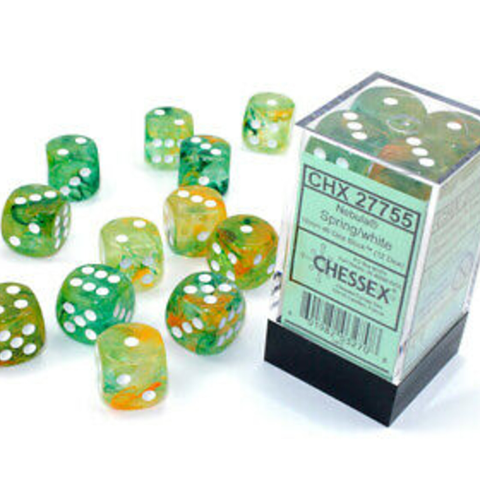 Chessex Chessex Nebula Spring with White Luminary 16 mm d6 12 die set