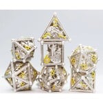 Foam Brain Games Silver Hatching Dragon Hollow Metal RPG dice 7 die set