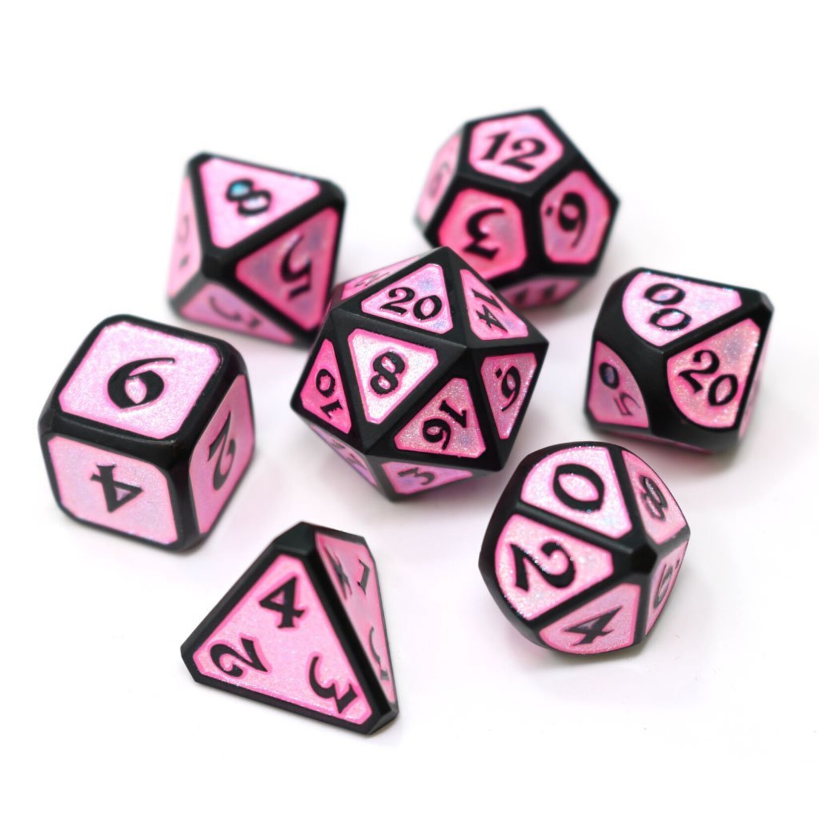 Die Hard Dice Die Hard Mythica Dreamscape Aphrodite Pink with Black Metal Polyhedral 7 die set