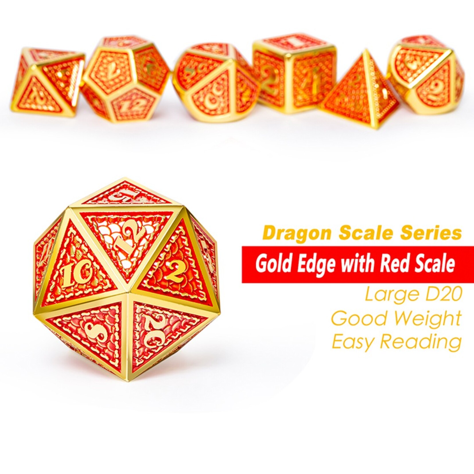 Dice Habit Dice Habit Phoenix Orange with Gold Metal Polyhedral 7 die set