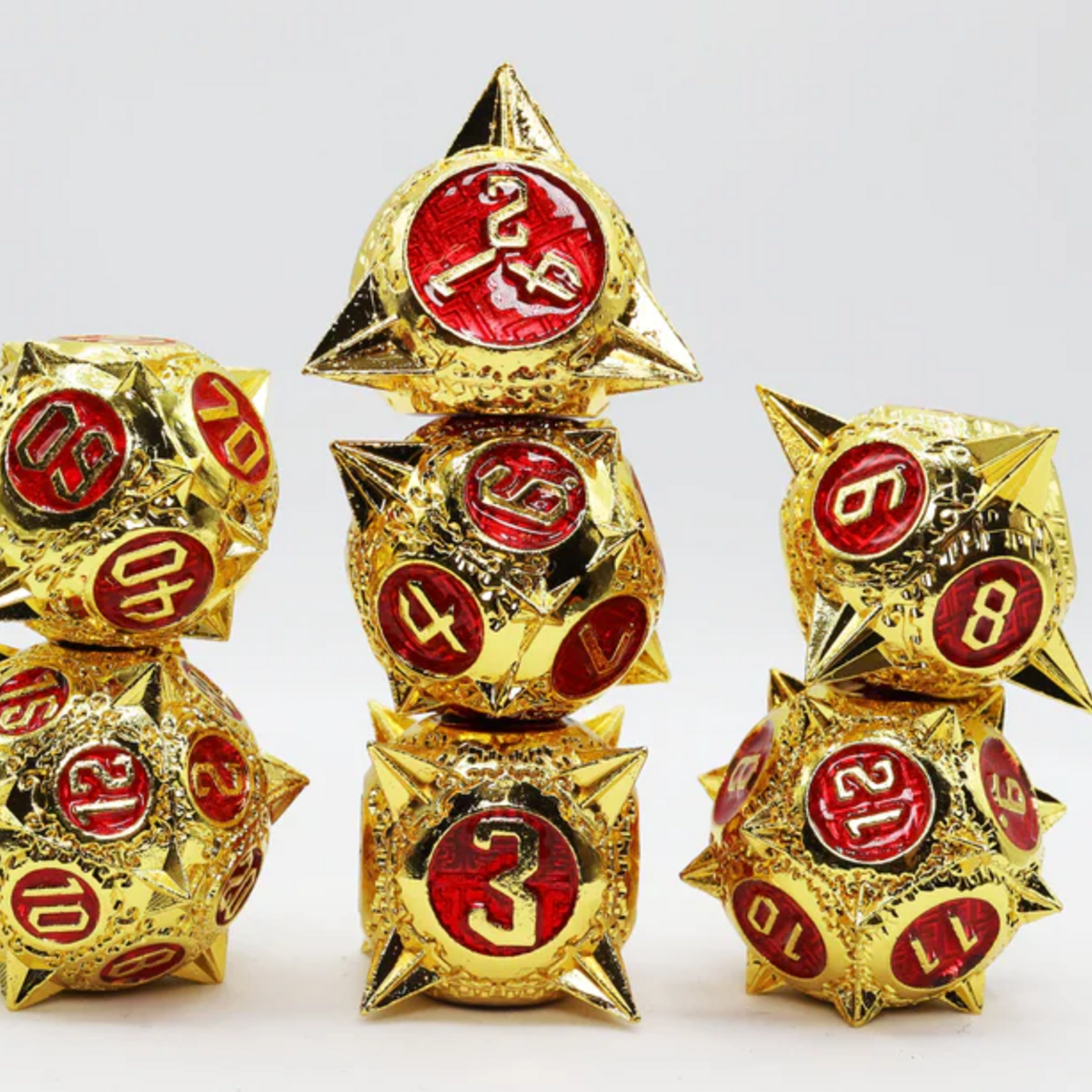 Foam Brain Games Meteor Storm Solar Ruby Metal RPG dice 7 die set