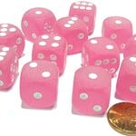 Chessex Chessex Frosted Pink  with White Block 16 mm d6 12 die set