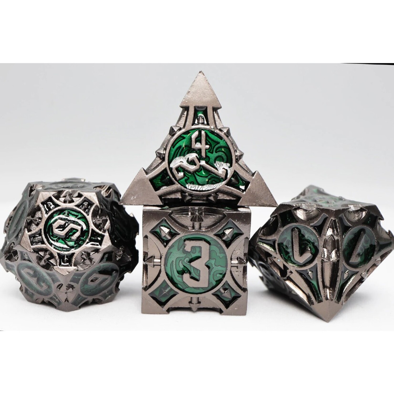 Foam Brain Games Quiver of Arrows Swamp Arrow Metal RPG dice 7 die set