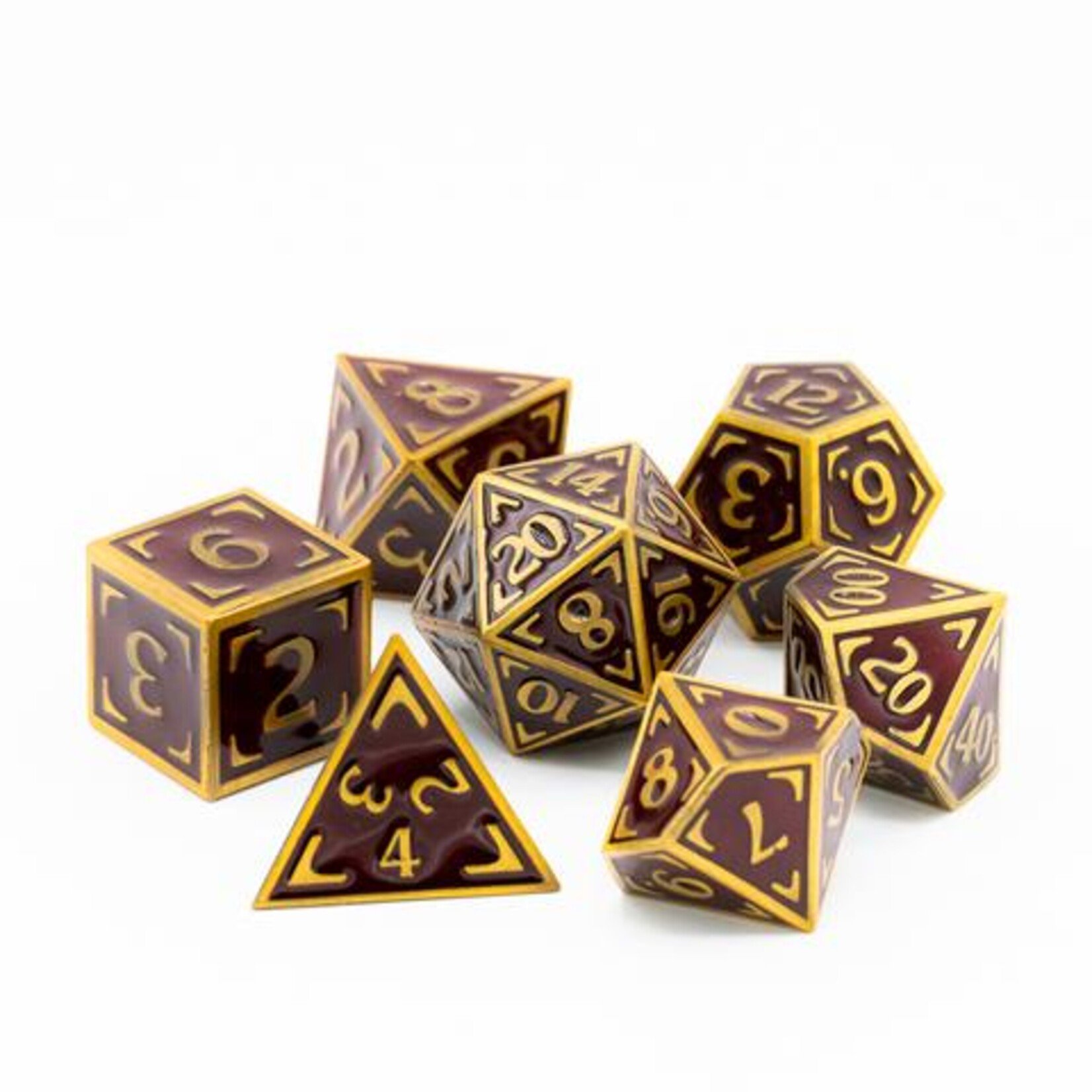 Die Hard Dice Die Hard Reticle Uchronia Nouveau Crimson with Gold Metal Polyhedral 7 die set