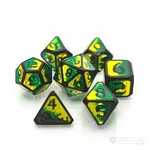 Die Hard Dice Die Hard Drakona Embers Bacu Green and Yellow Metal Polyhedral 7 die set