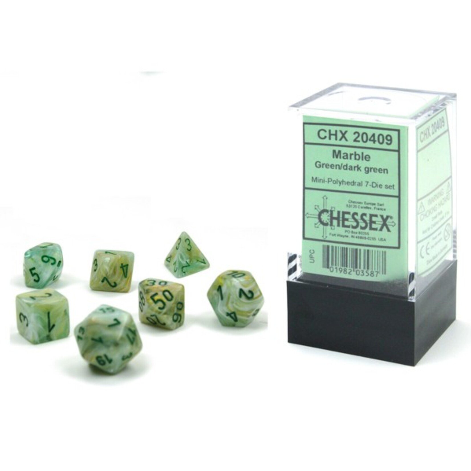 Chessex Chessex Marble Mini Green with Dark Green Polyhedral 7 die set