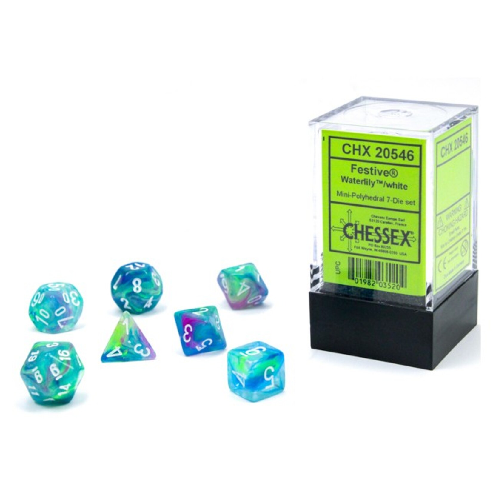 Chessex Chessex Festive Mini Waterlily with White Polyhedral 7 die set