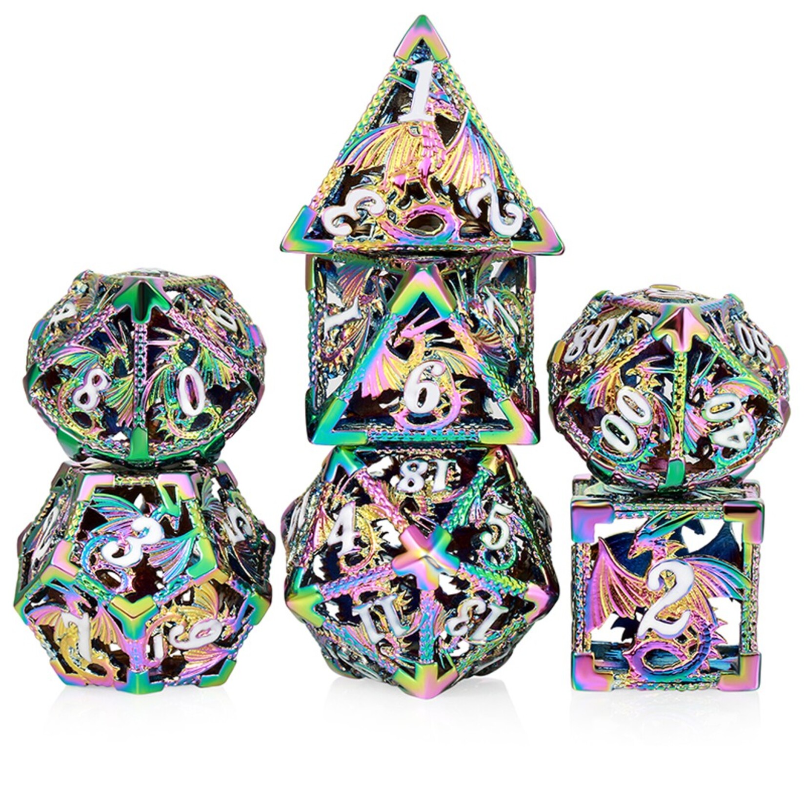 Dice Habit Dice Habit Hollow Dice Set Dragon Iridescence Polyhedral 7 die set