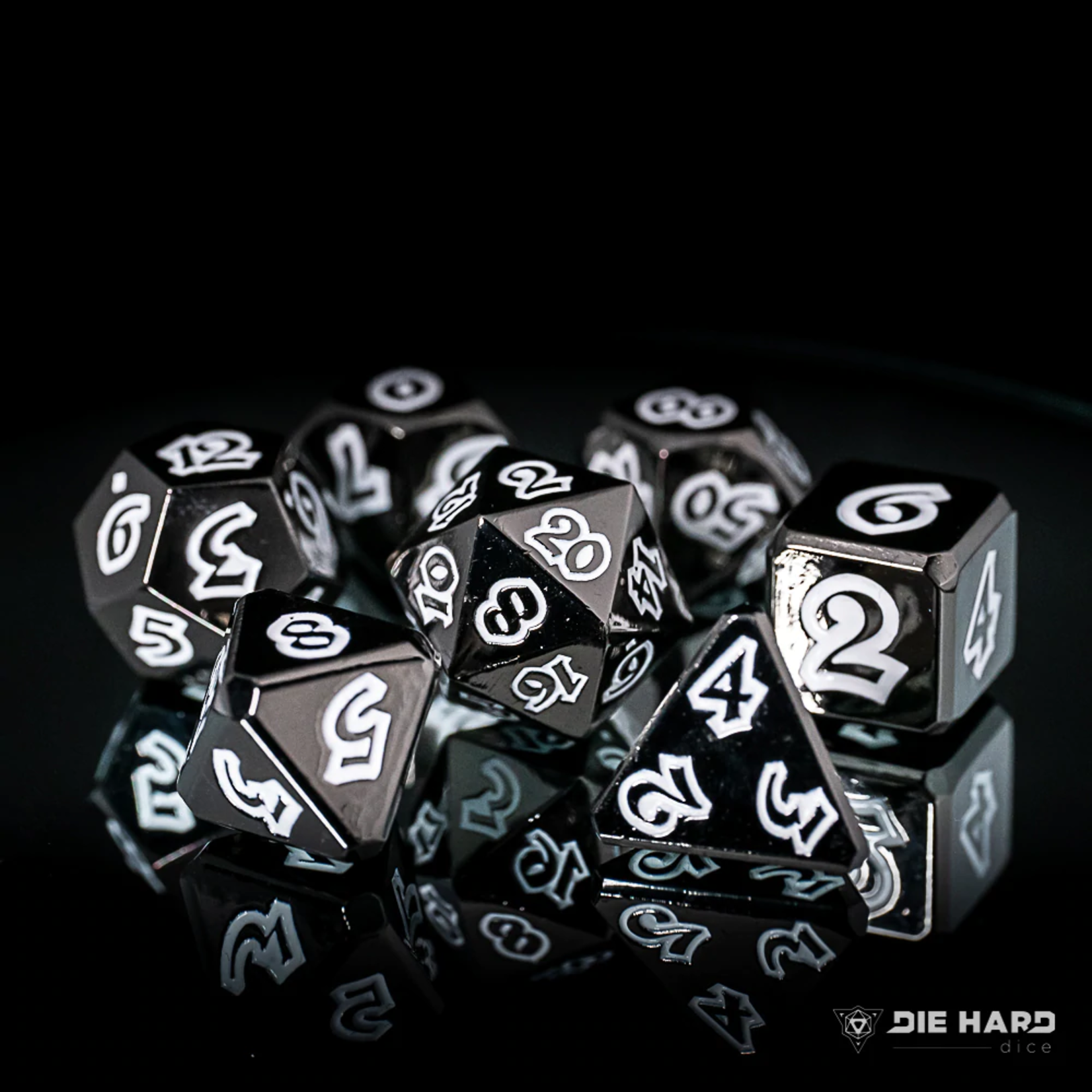 Die Hard Dice Die Hard Lumina Ascendant Black with White Metal Polyhedral 7 die set