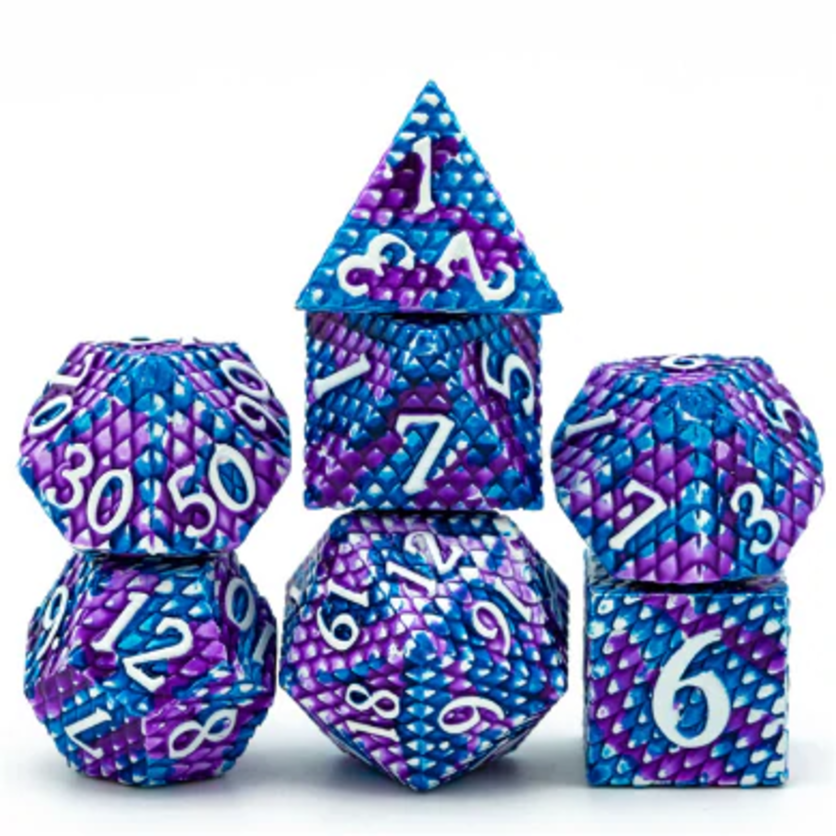 Foam Brain Games Ice Dragon Scale Metal RPG dice 7 die set