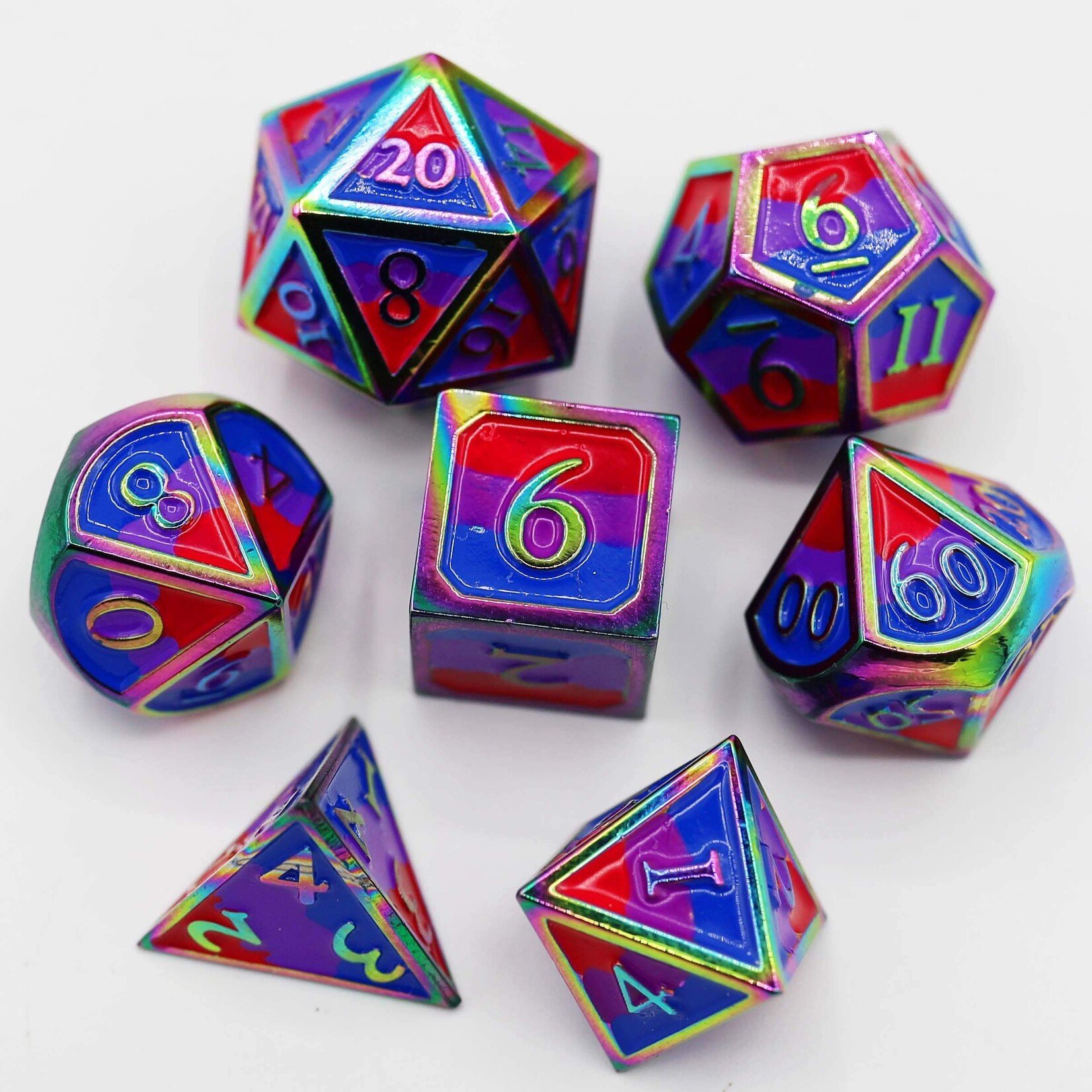 Foam Brain Games Bisexual Pride Flag Metal RPG dice 7 die set