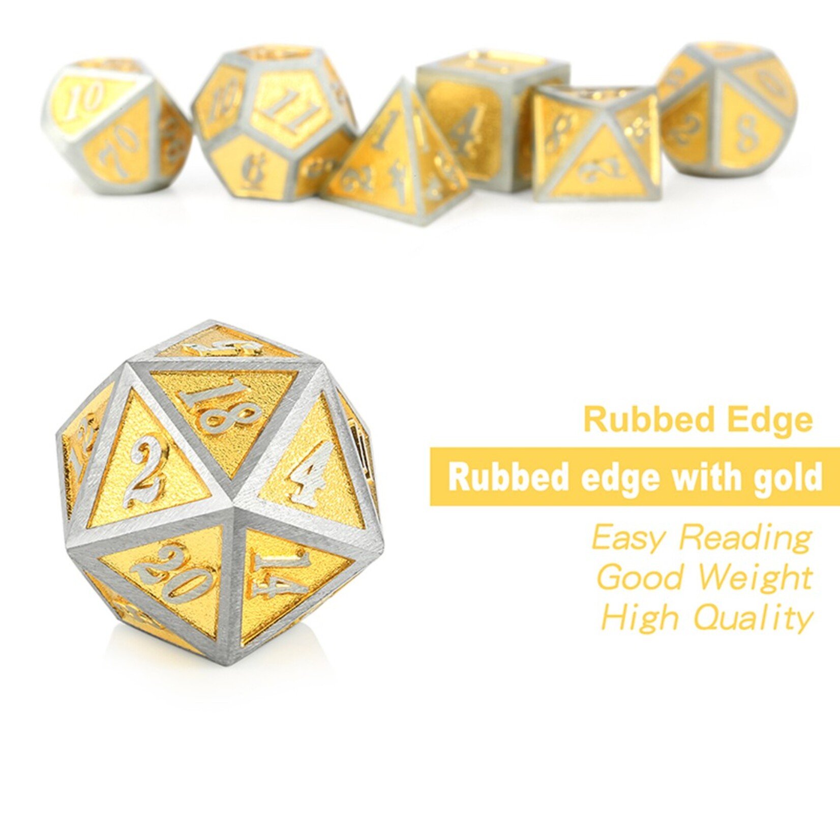 Dice Habit Dice Habit Golden with Brushed Silver Metal Polyhedral 7 die set