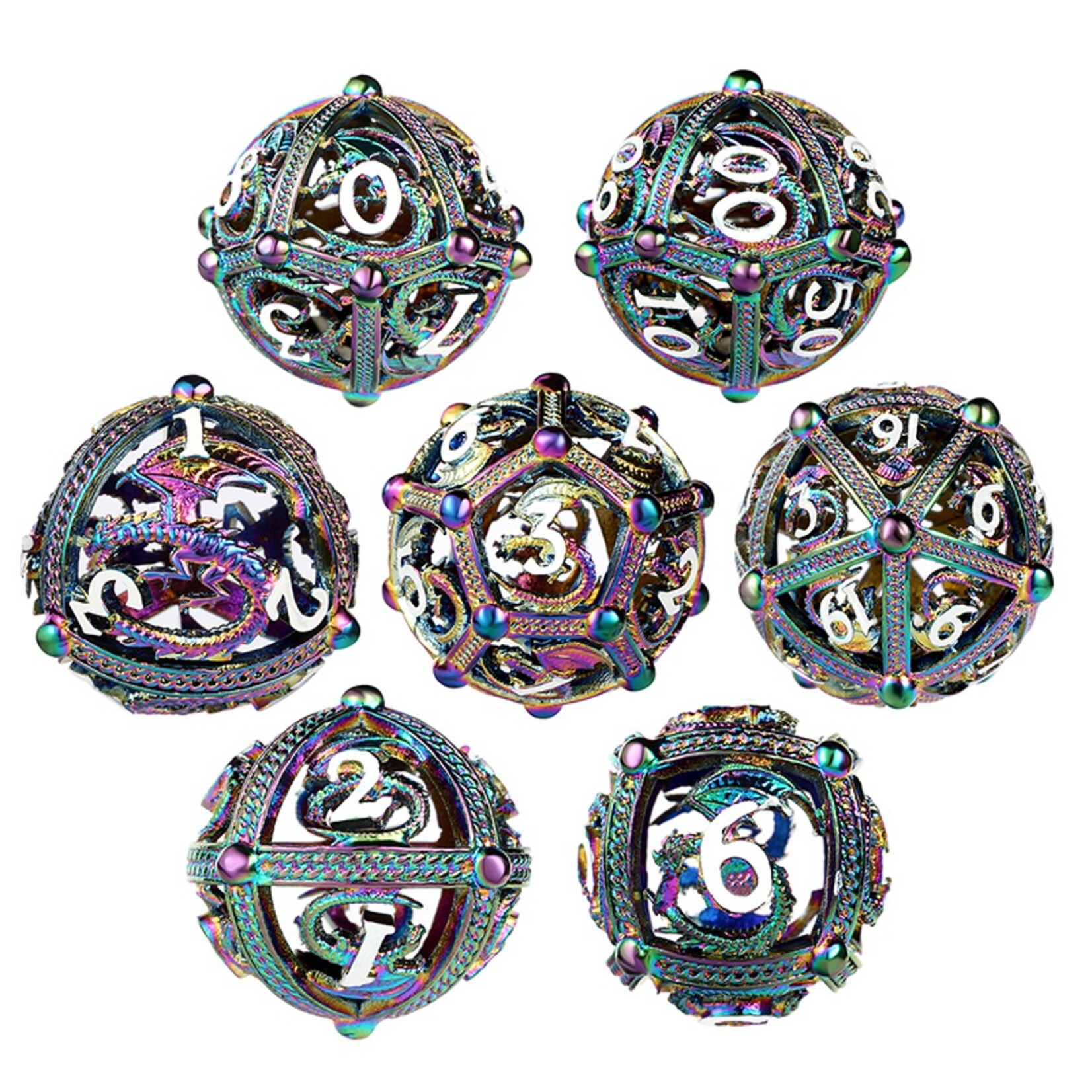 Dice Habit Dice Habit Hollow Orb Dice Set Dragon Iridescence Polyhedral 7 die set