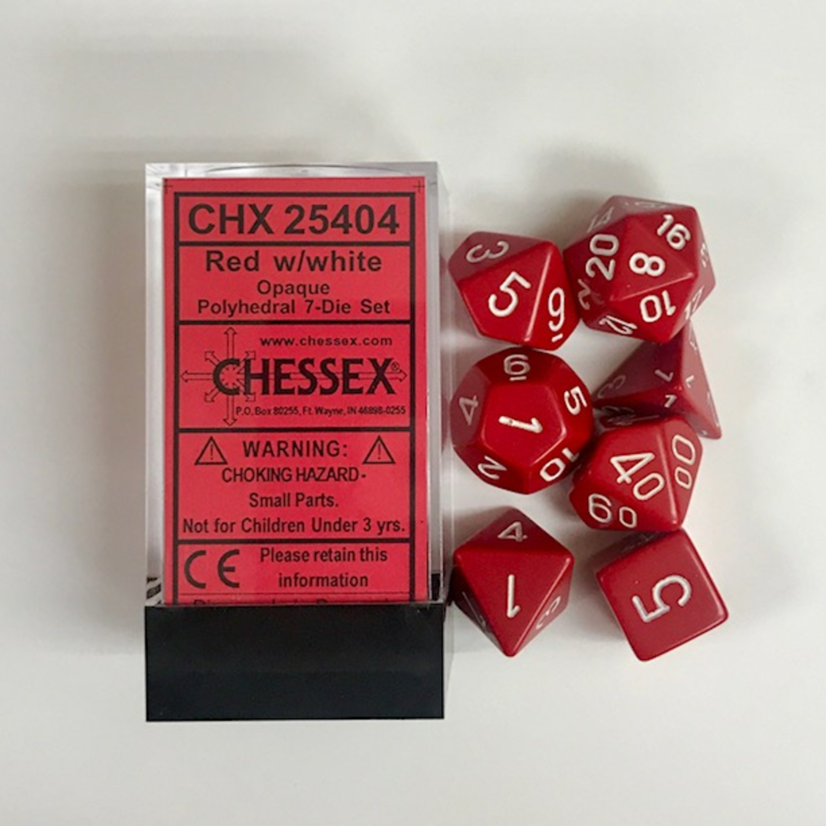 Chessex Chessex Opaque Red with White Polyhedral 7 die set