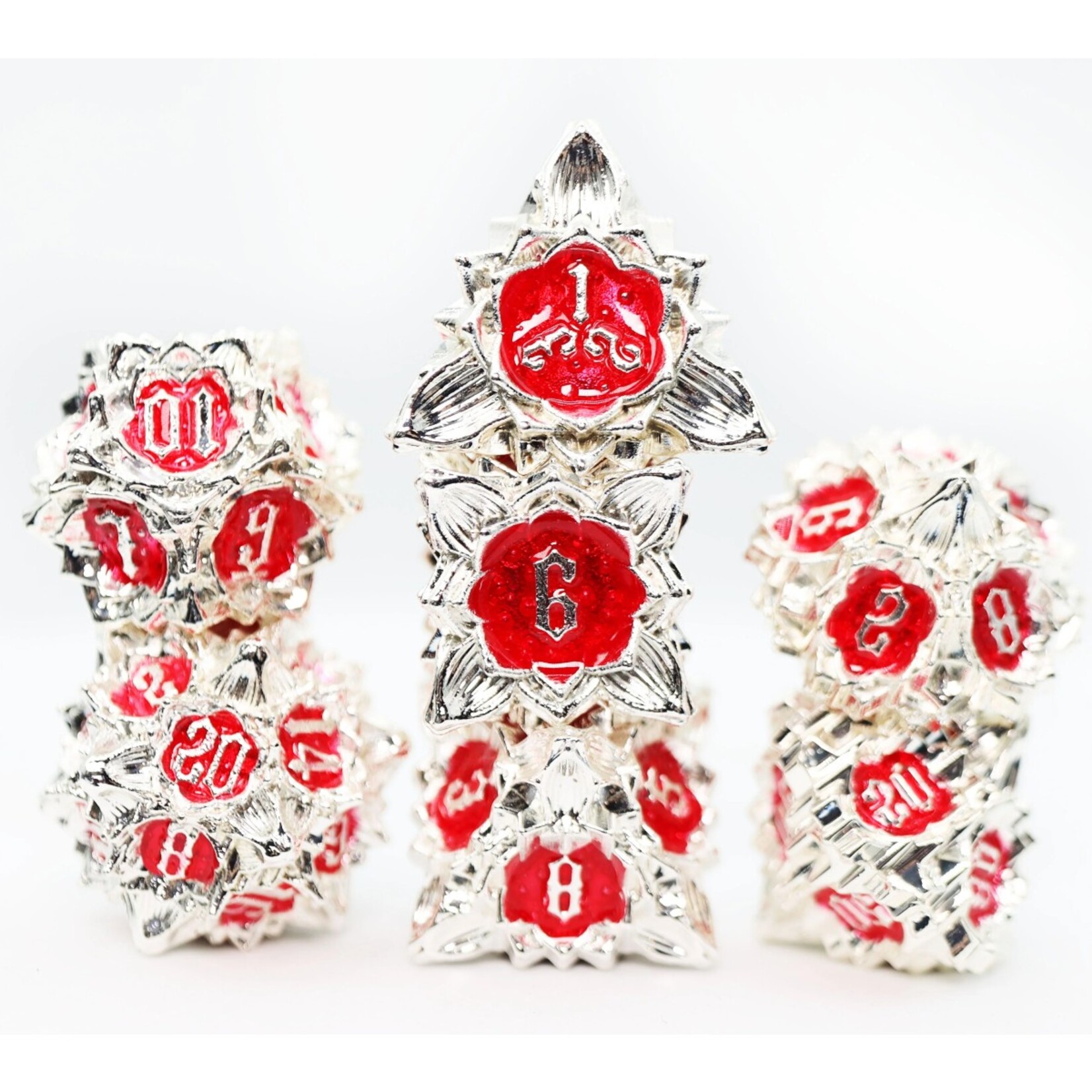 Foam Brain Games Floral Starburst Icy Amaryllis Metal RPG dice 7 die set