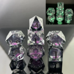 Foam Brain Games Sharp Edge Glow in the Dark Liquid Core Violet Glimmer Resin RPG Dice 7 die set