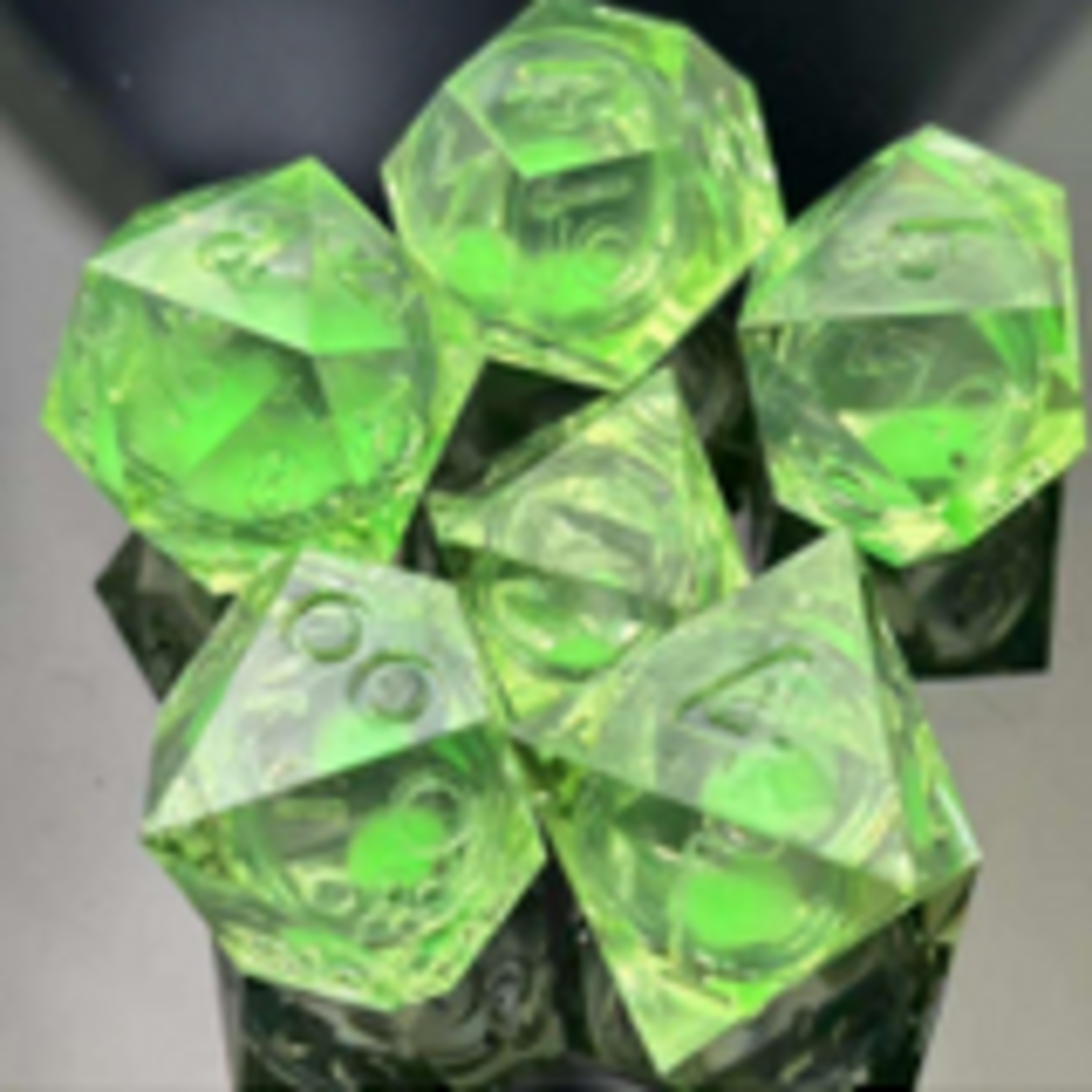 Foam Brain Games Sharp Edge Glow in the Dark Liquid Core Ectoplasm Glow Resin RPG Dice 7 die set