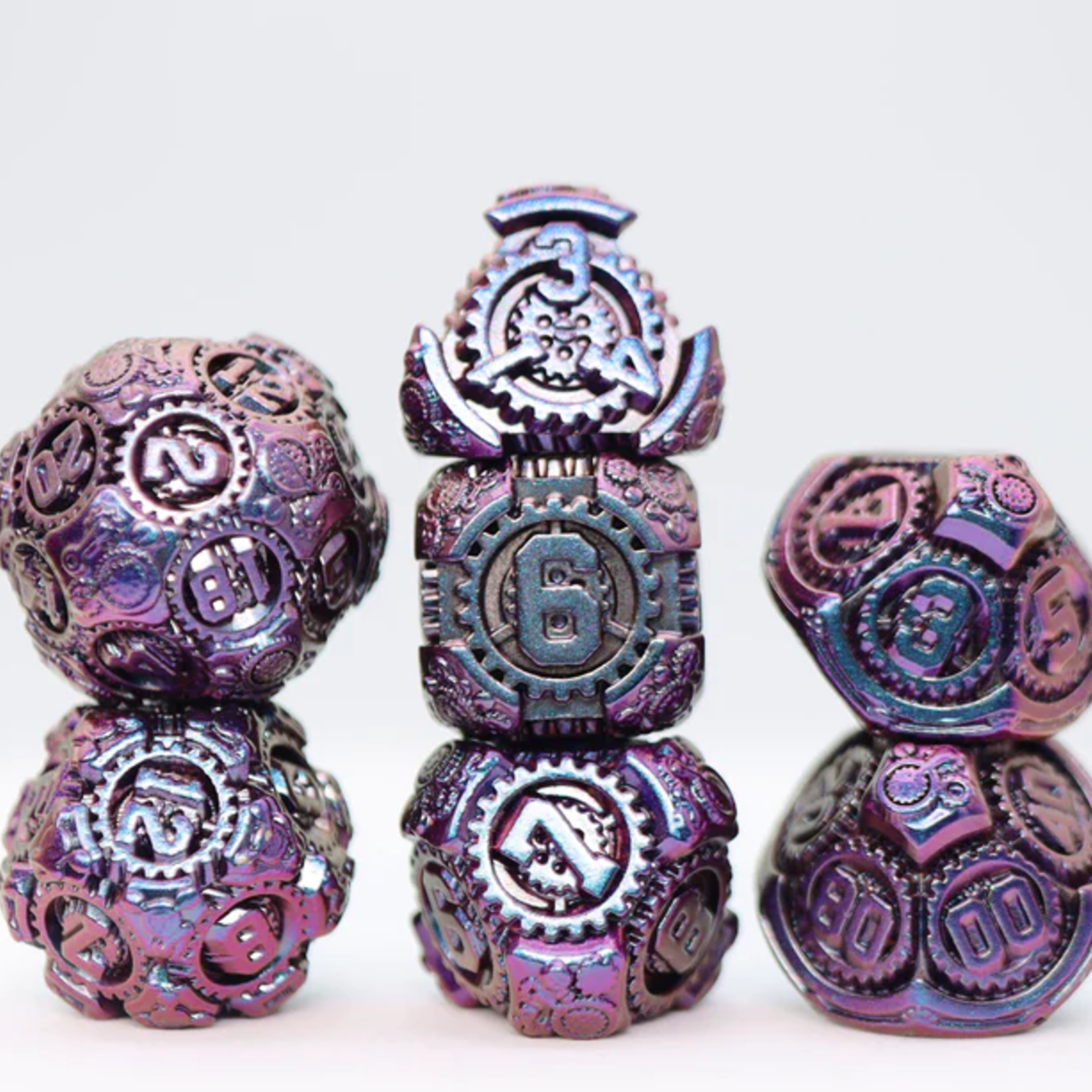 Foam Brain Games Airship Gears Royal Raven Metal RPG dice 7 die set