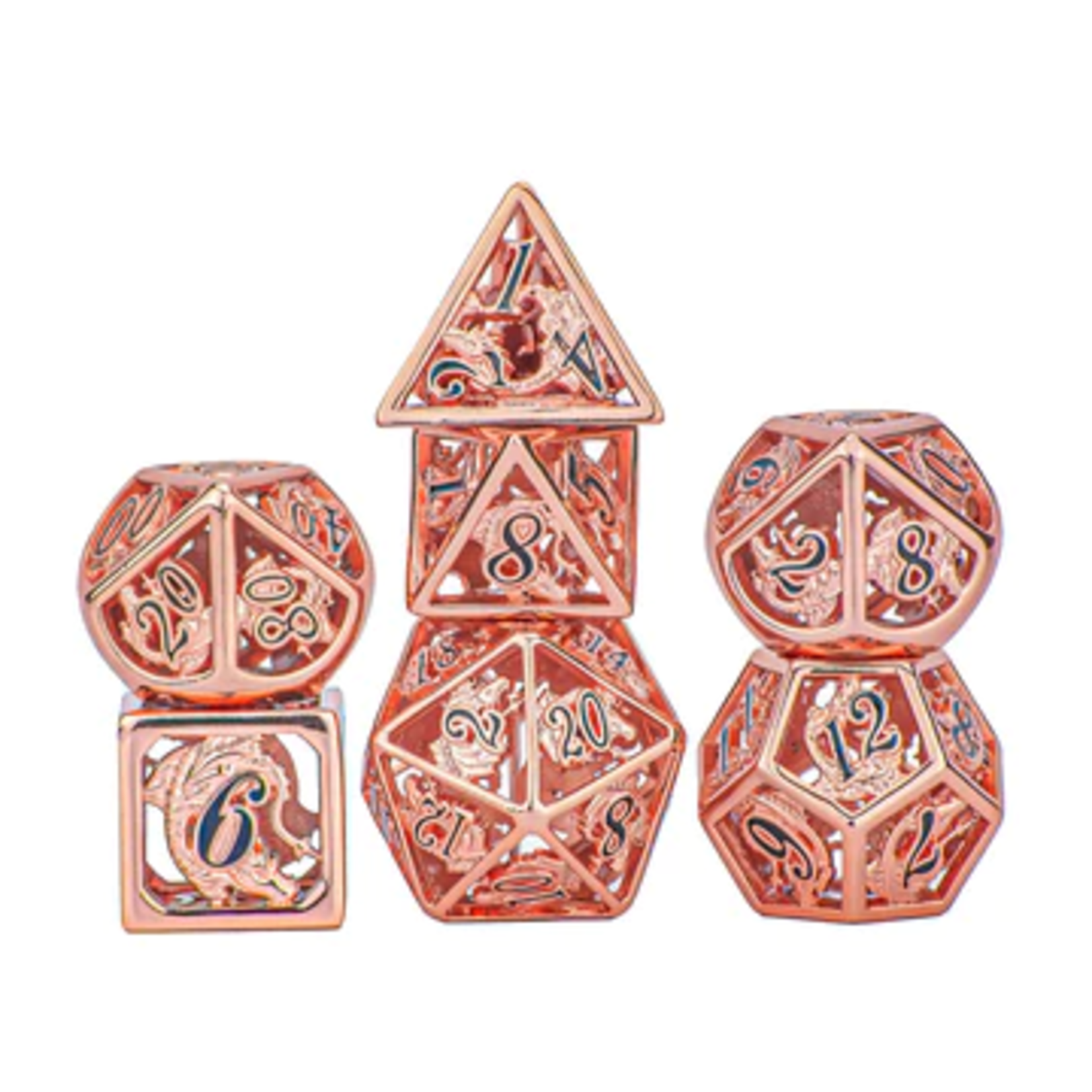 HYMGHO Hymgho Hollow Metal Dragon Rose Gold w/ Black Polyhedral 7 die set