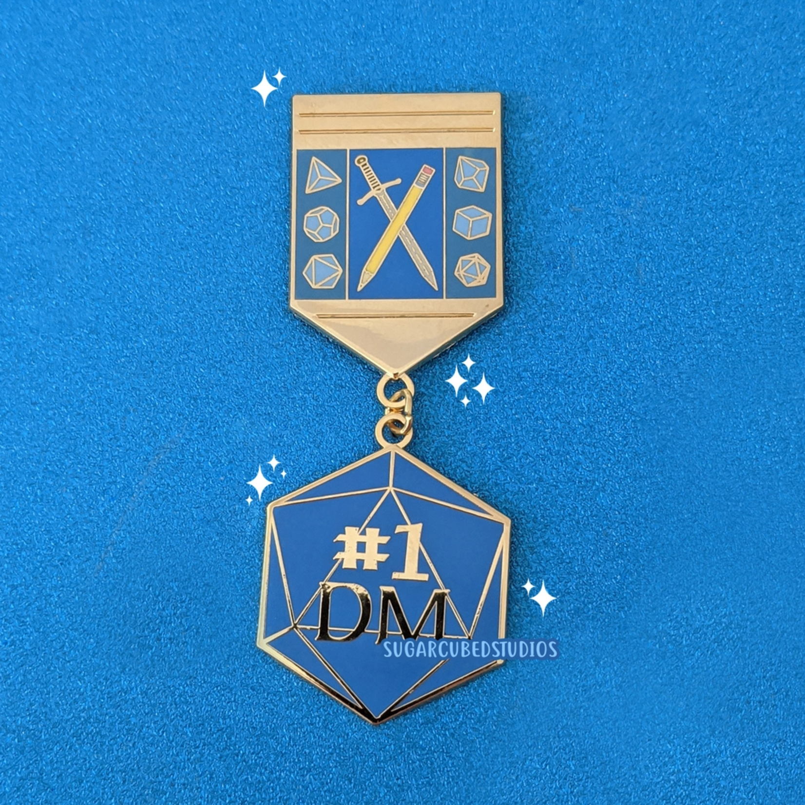 Sugar Cubed Studios Number 1 DM Dangle d20 Pin