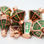 Foam Brain Games Moonlit Lantern Coppered Acidfire Metal RPG dice 7 die set