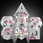Dice Habit Dice Habit Sakura Silver and Pink Metal and Enamel Polyhedral 7 die set
