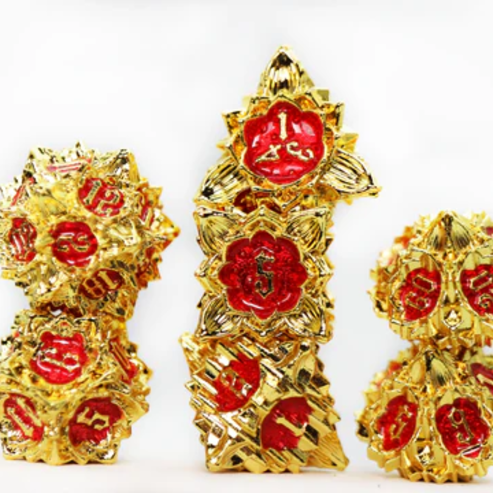 Foam Brain Games Floral Starburst Ruby Rose Metal RPG dice 7 die set