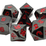 Old School Dice Old School Halfling Forged Black Nickel w/ Red Metal RPG Dice 7 die Set