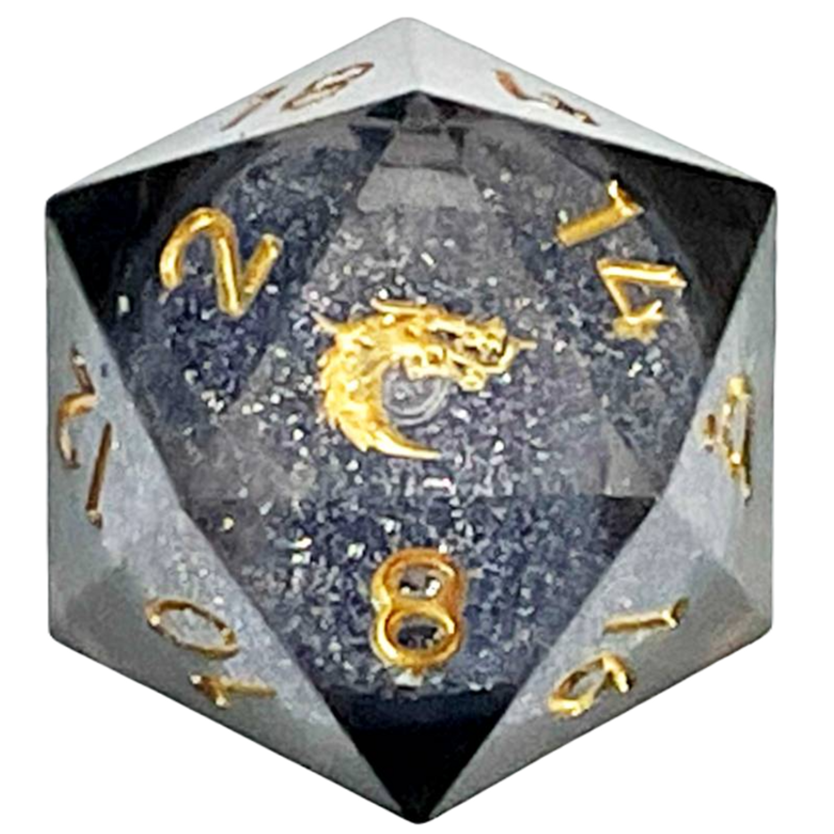 Old School Dice Old School Sharp Edged 35 mm d20 Liquid Infused Obsidian Fury