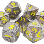 Old School Dice Old School Orc Forged Ancient Silver w/ Yellow Metal RPG Dice 7 die Set