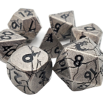 Old School Dice Old School Orc Forged Ancient Silver w/ Black Metal RPG Dice 7 die Set