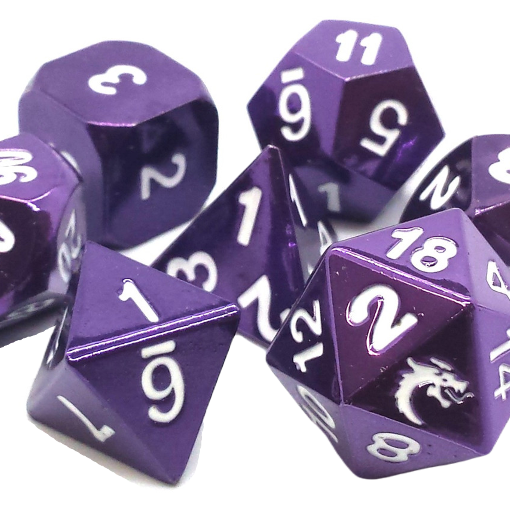 Old School Dice Old School Halfling Forged Electric Purple w/ White Metal RPG Dice 7 die Set