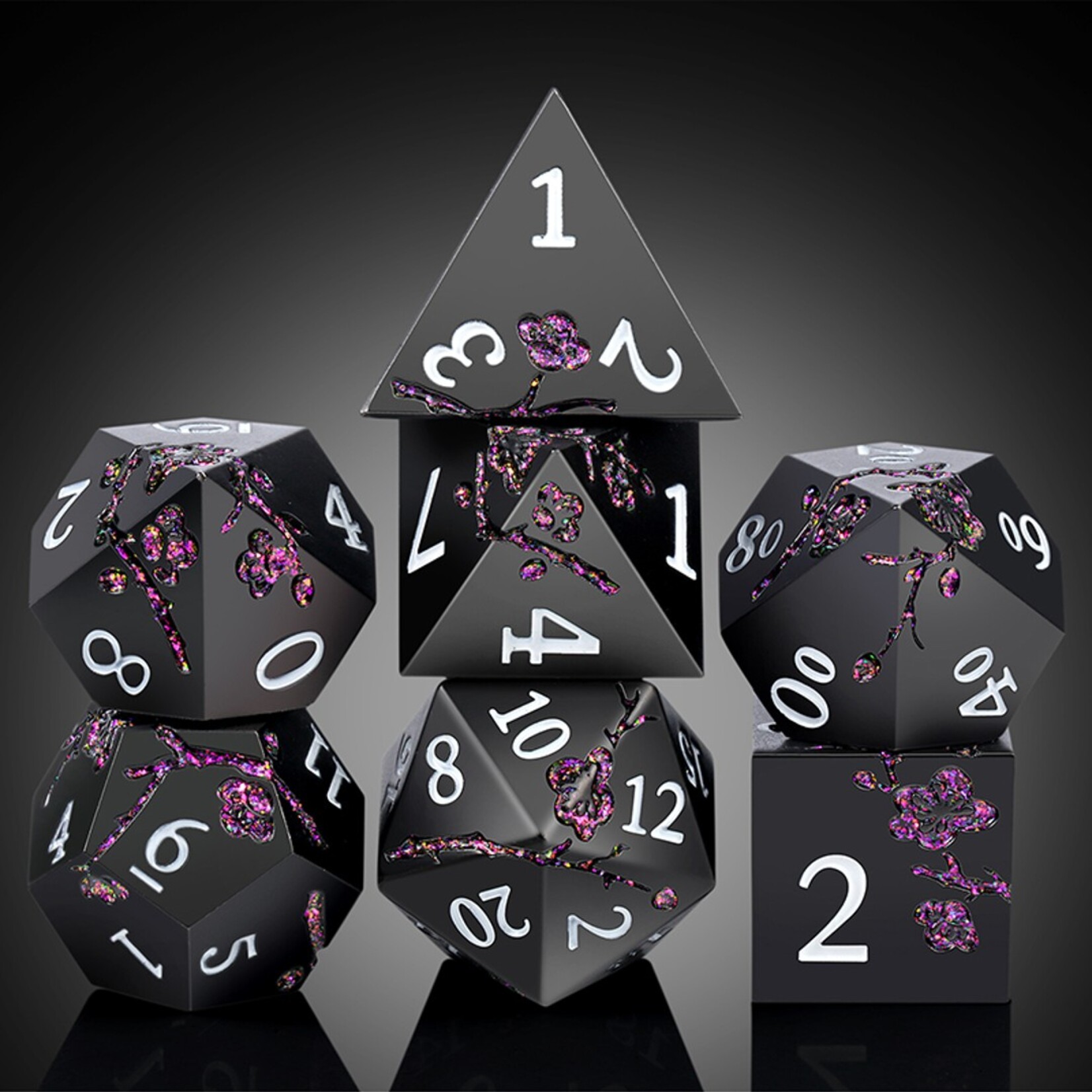 Dice Habit Dice Habit Sakura Black and Magenta Metal and Enamel Polyhedral 7 die set