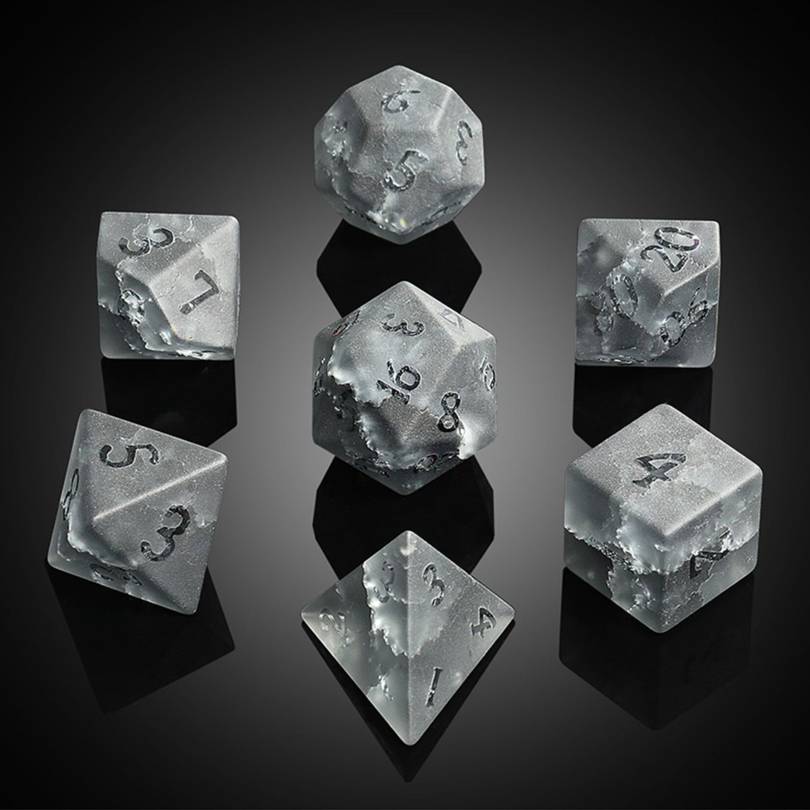 Dice Habit Dice Habit Glass Dice Set Shattered Onyx Zircon Polyhedral 7 die set