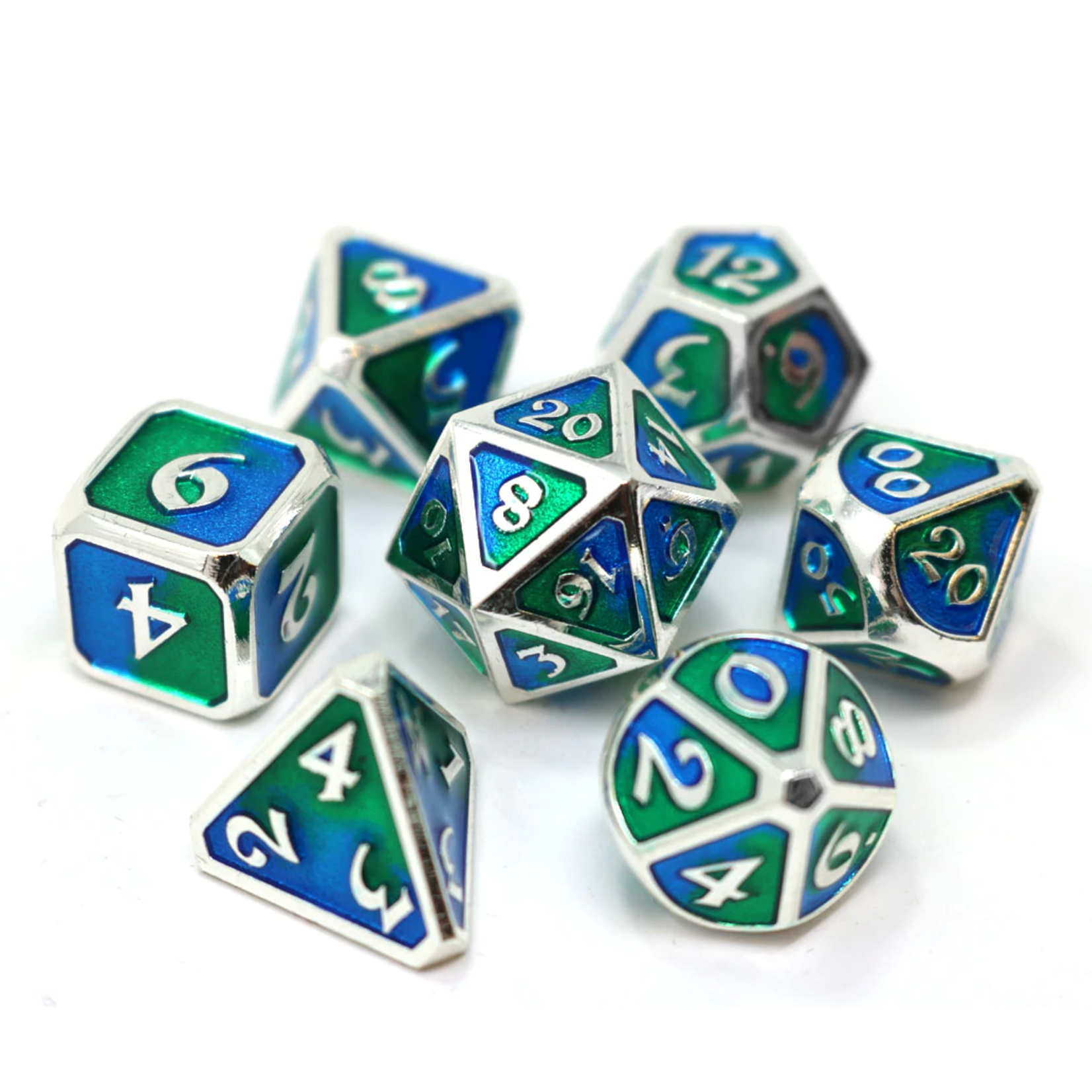Die Hard Dice Die Hard Mythica Spellbinder Gaia Blue / Green with Platinum Metal Polyhedral 7 die set