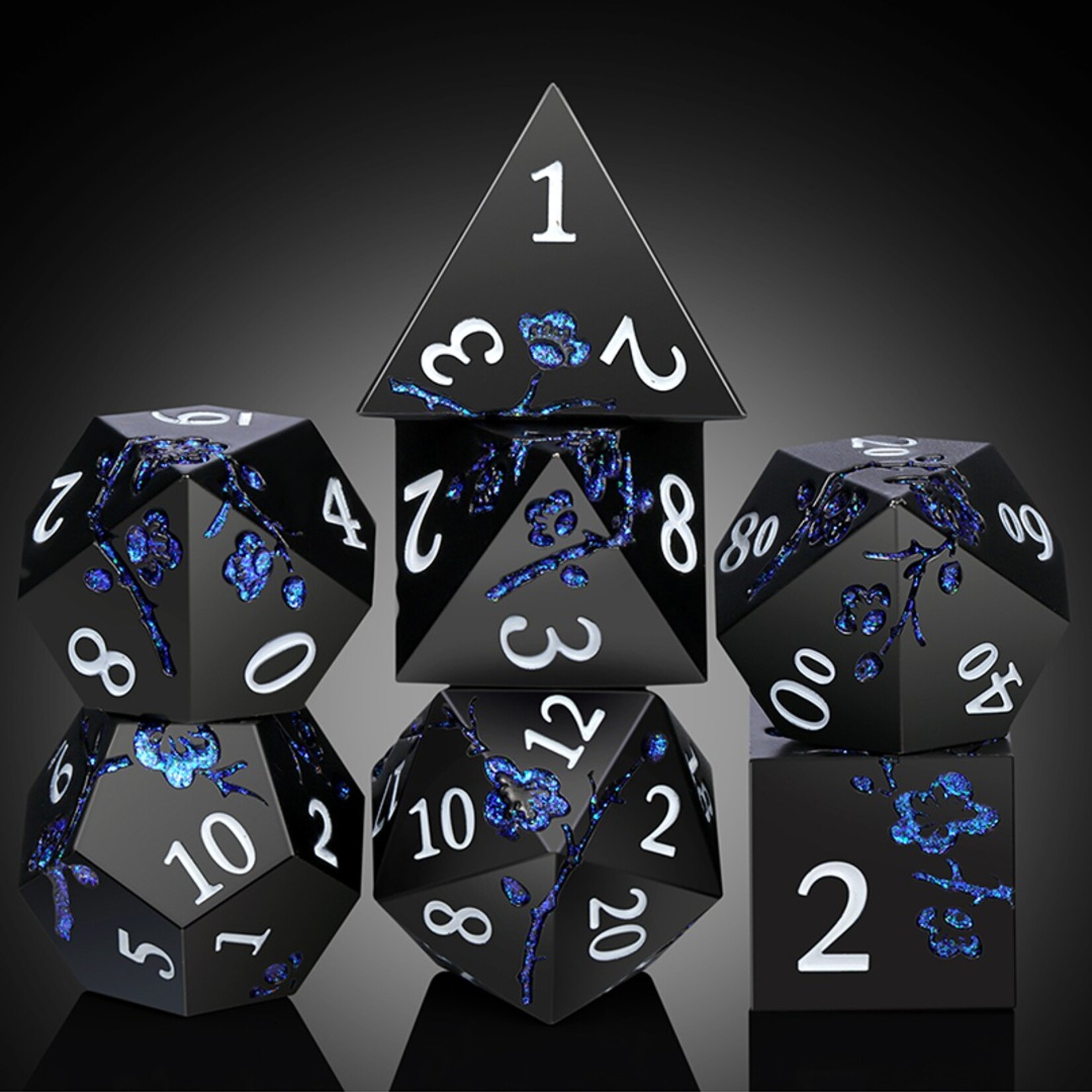 Dice Habit Dice Habit Sakura Black and Blue Metal and Enamel Polyhedral 7 die set